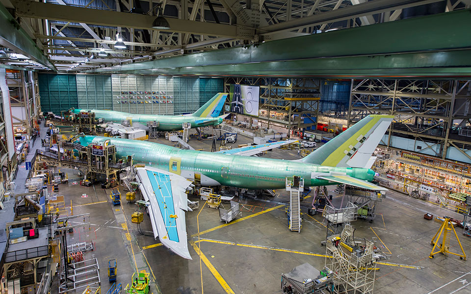 A 747 being built inside Boeing’s Everett factory